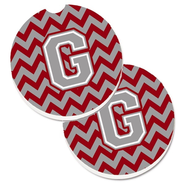Carolines Treasures Letter G Chevron Crimson and Grey Cup Holder Car Coaster, PK2 CJ1043-GCARC - main